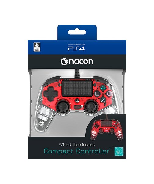 MANDO NACON CON CABLE Y LUCES ROJO PS4 2